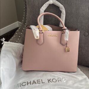 NWT MICHAEL KORS ADELE BLUSH PINK LEATHER SATCHEL WITH MK DUST BAG
